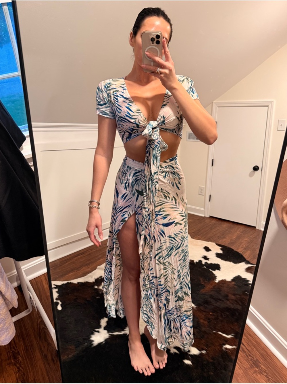 Olivaceous Cream Tropical Print Two-piece set